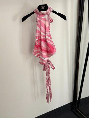 Emilio Pucci Pink Swirl Silk Halter Camisole